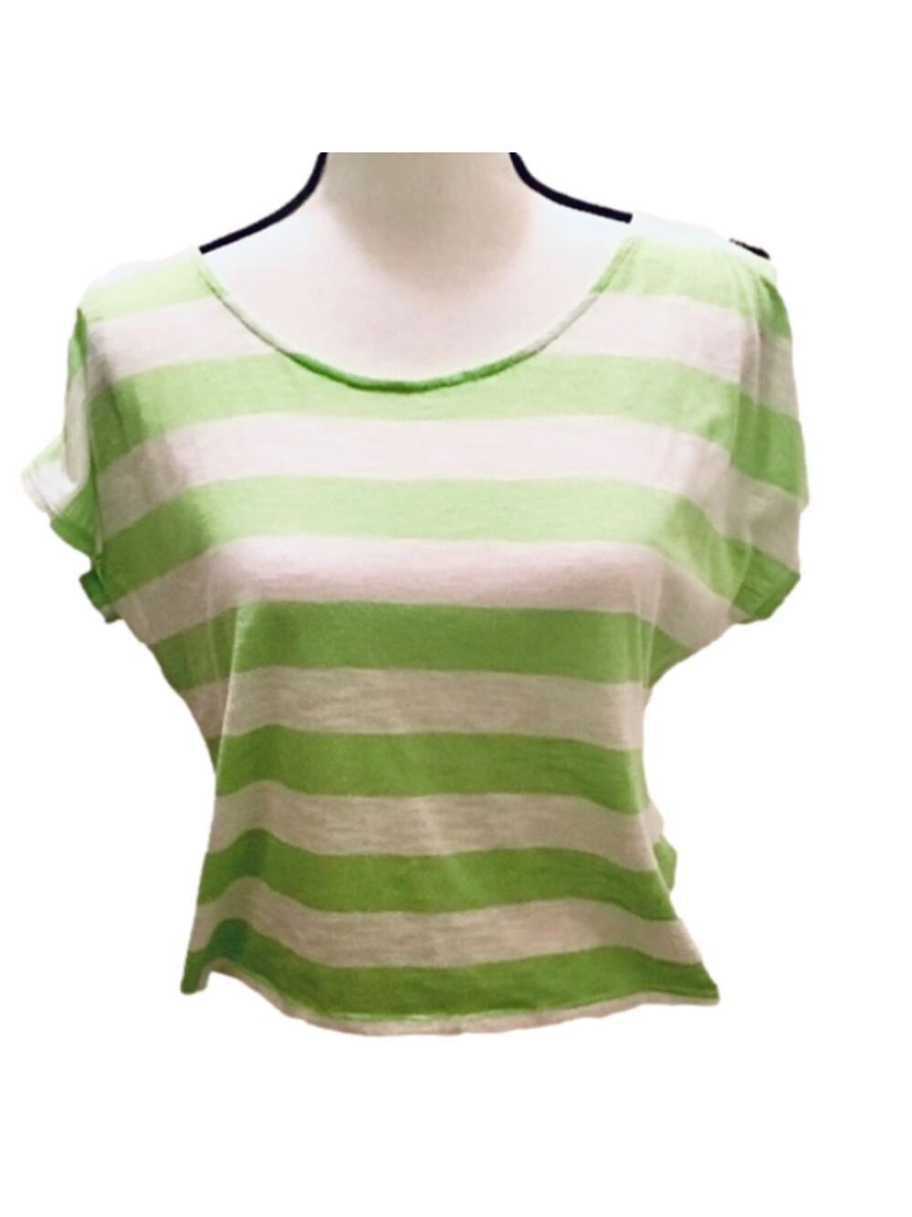 Derek Heart Neon Green Striped Cold Shoulder Tee